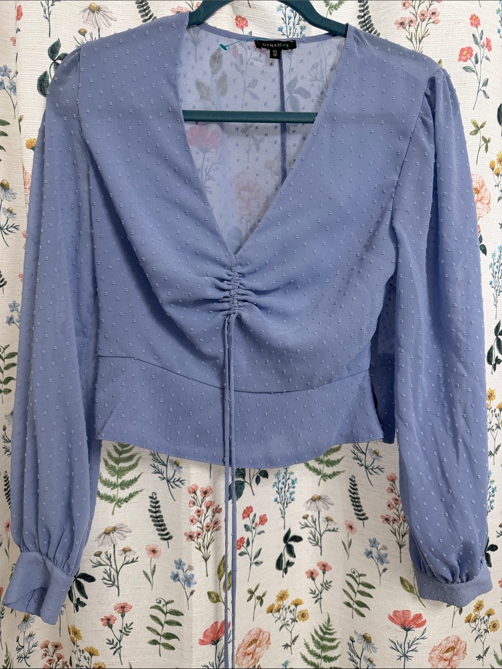 Dynamite Lavender Ruched V-Neck Long Sleeve Blouse